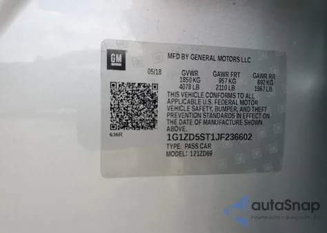 2018 Chevrolet Malibu Lt из США, поврежденный, VIN 1G1ZD5ST1JF236602